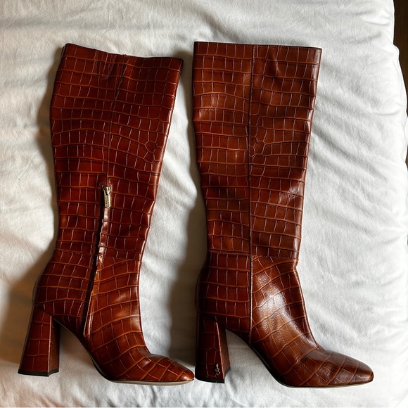 🦋 San Edelman Croc Embossed Heel Boots - Picture 2 of 7